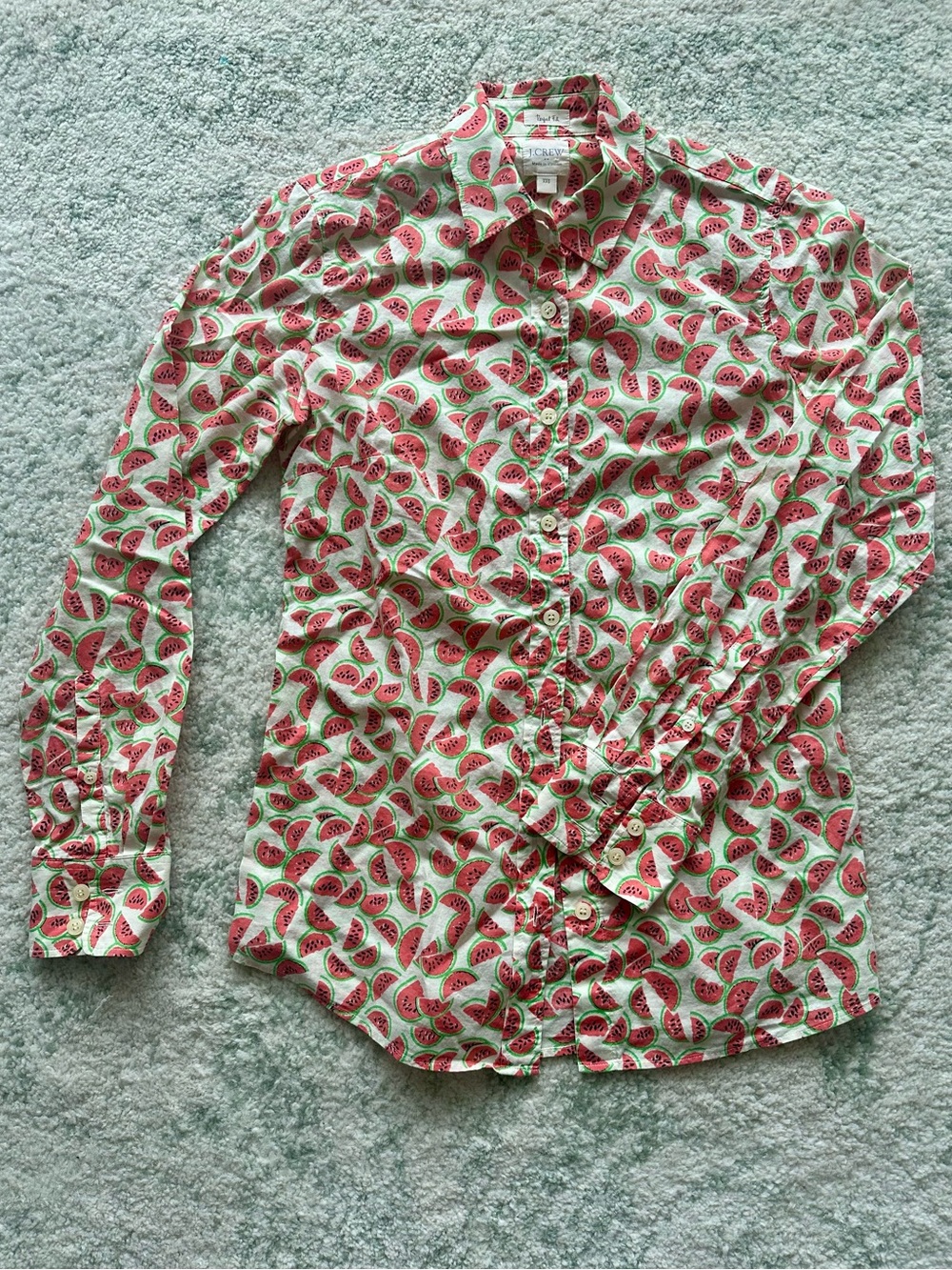 Women’s J.Crew 100% Cotton Watermelon Print Long-Sleeve Shirt - Pink/Green